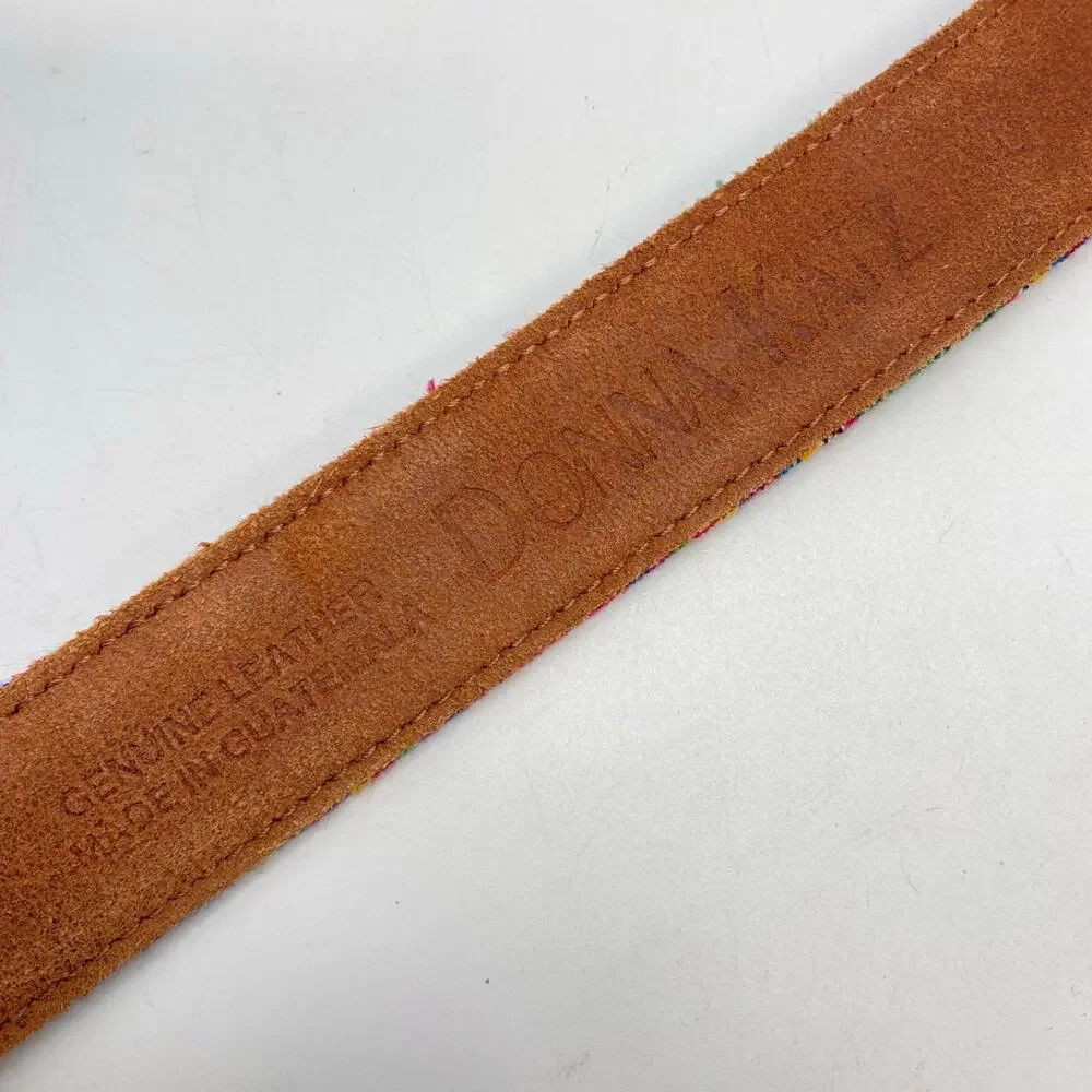 Boho Donna Katz Women's Size L Woven Colorblock Fabric & Tan Leather‎ Belt USA
